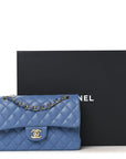 Caviar Quilted Small Double Flap Blue