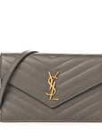 Grain De Poudre Matelasse Chevron Monogram Envelope Chain Wallet Fog