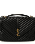 Sheepskin Matelasse Chevron Monogram Large College Satchel Black