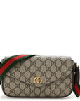 GG Supreme Monogram Textured Dollar Calfskin Web Mini Ophidia Envelope Shoulder Bag Beige Ebony New Acero