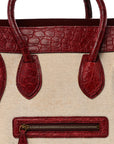 Canvas Crocodile Embossed Bi-Color Mini Luggage Beige Red