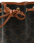 Triomphe Canvas Calfskin Small Drawstring Bucket Bag Tan