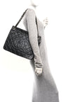 Glazed Calfskin Quilted CC XL Single Flap Black