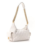 Shiny Lambskin Quilted Trendy Pockets Hobo White