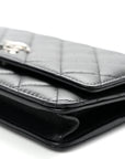 Lambskin Quilted Enamel CC Wallet on Chain WOC Black