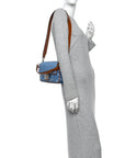 Denim Vitello King FF Embroidered Baguette Denim Chiaro Brandy