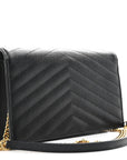 Grain De Poudre Matelasse Chevron Monogram Envelope Chain Wallet Black
