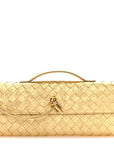Metallic Satin Lambskin Intrecciato Long Andiamo Top Handle Clutch Gold