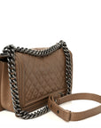 Metallic Calfskin Quilted Medium Boy Flap Taupe
