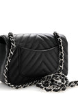 Caviar Chevron Quilted Mini Rectangular Flap Black