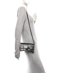Shiny Calfskin Monochrome Crocodile Embossed Hourglass Chain Bag Black