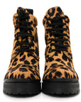 Cavallino Calf Hair Leopard Lace Up Boots 37.5 Miele