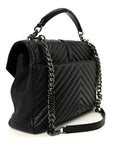 Sheepskin Matelasse Chevron Monogram Large College Satchel Black