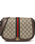 GG Supreme Monogram Web Small Ophidia Flap Messenger Bag Brown