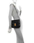Snakeskin Medium Classic Box Flap Bag Black