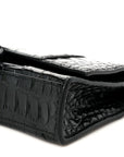 Shiny Calfskin Monochrome Crocodile Embossed Hourglass Chain Bag Black