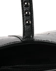 Shiny Crinkled Calfskin Studded Saddle Bag Black