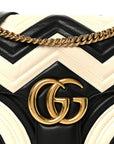 Calfskin Matelasse Medium GG Marmont Shoulder Bag Black White