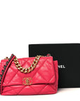 Goatskin Quilted Large CHNL 19 Flap Dark Pink