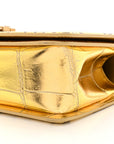 Metallic Calfskin Crocodile Embossed Graffiti Medium Cocodile Boy Flap Gold