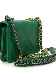 Lambskin Quilted CHNL 19 Wallet On Chain WOC Green