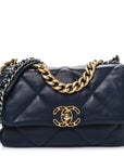 Lambskin Quilted Medium CHNL 19 Flap Navy Blue