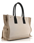 Linen Calfskin Small Rive Gauche Tote Greggio Natural