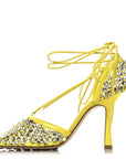 Mesh Nappa Crystal Embellished Sparkle Stretch Ankle Tie Sandals 36 36 Light House
