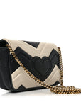 Calfskin Matelasse Super Mini GG Marmont Shoulder Bag Black White