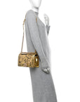 Metallic Calfskin Crocodile Embossed Graffiti Medium Cocodile Boy Flap Gold