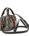 GG Supreme Monogram Textured Dollar Calfskin Web Super Mini Ophidia Top Handle Bowler Bag Beige Ebony New Acero