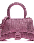 Strass Suede Hourglass Top Handle Bag XS Pink