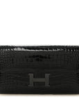 Shiny Alligator Monochrome Constance Long Wallet Black