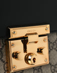 GG Supreme Monogram Calfskin Small Padlock Top Handle Bag Beige Black Cuir