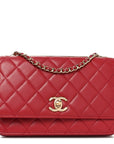 Lambskin Quilted Trendy CC Wallet On Chain WOC Red
