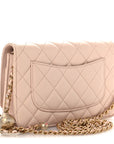 Lambskin Quilted CC Pearl Crush Wallet on Chain WOC Light Pink