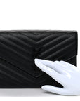 Grain De Poudre Matelasse Chevron Monogram Monochrome Envelope Clutch Black