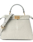 Stingray Shiny Nappa Petite Peekaboo I SEE U Satchel Pearl Grey