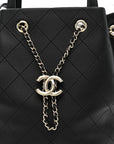 Calfskin Stitched Chain Top Handle Bucket Bag Black