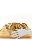 Metallic Crinkled Lambskin The Pouch Oversized Clutch Oro