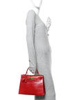 Shiny Porosus Crocodile Kelly Sellier 28 Rouge Vif