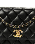 Shiny Lambskin Quilted CC Pearl Wallet on Chain WOC Black