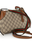 GG Supreme Monogram Textured Calfskin Small Emblem Shoulder Bag Beige Dark Brown