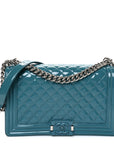 Patent Calfskin Quilted New Medium Plexiglass Boy Flap Turquoise