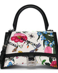 X GCCI Canvas Boarded Plutone Calfskin Flora Logo Print Small Hourglass Top Handle Bag White Multicolor Black