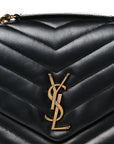 Calfskin Y Quilted Monogram Medium Loulou Chain Satchel Black