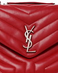 Calfskin Y Quilted Monogram Medium Loulou Chain Satchel Red