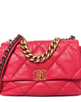 Goatskin Quilted Large CHNL 19 Flap Dark Pink