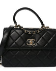 Lambskin Quilted Small Trendy CC Flap Dual Handle Bag Black
