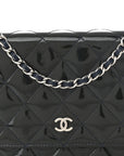 Patent Quilted Wallet On Chain WOC Navy Blue